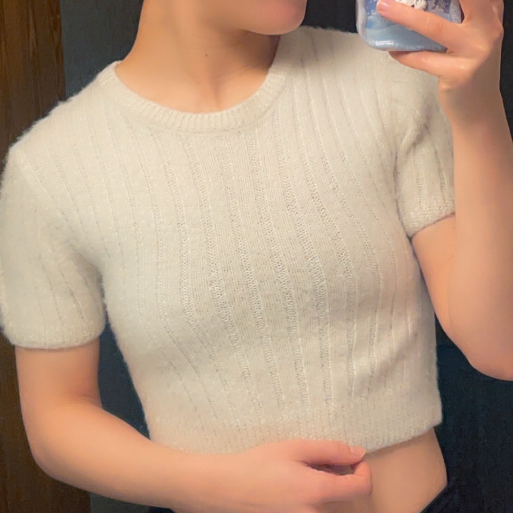 Zara White Fuzzy Knit Sweater